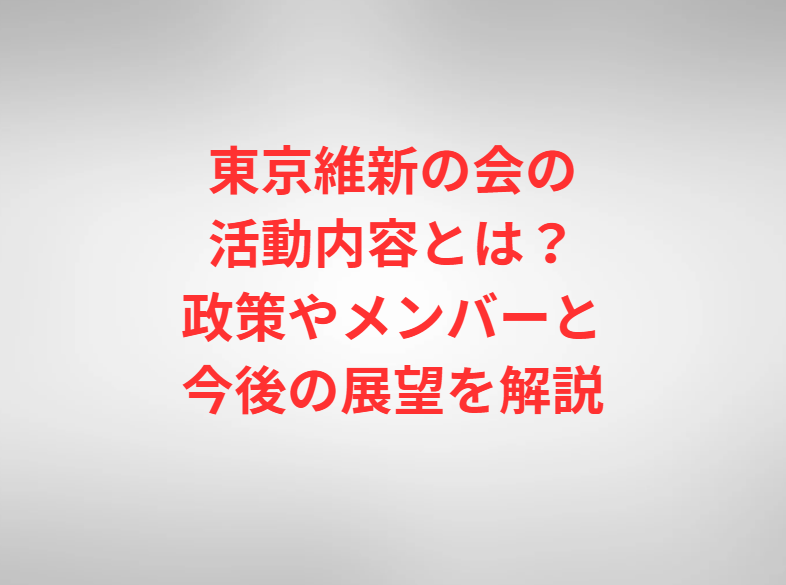 東京維新の会の活動内容とは？政策やメンバーと今後の展望を解説