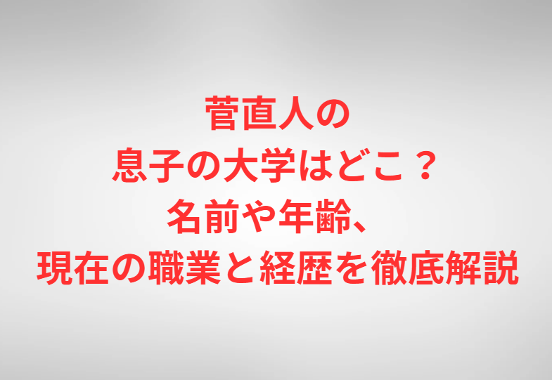 菅直人の息子の大学はどこ？名前や年齢、現在の職業と経歴を徹底解説