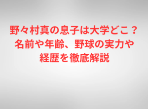 野々村真の息子は大学どこ？名前や年齢、野球の実力や経歴を徹底解説