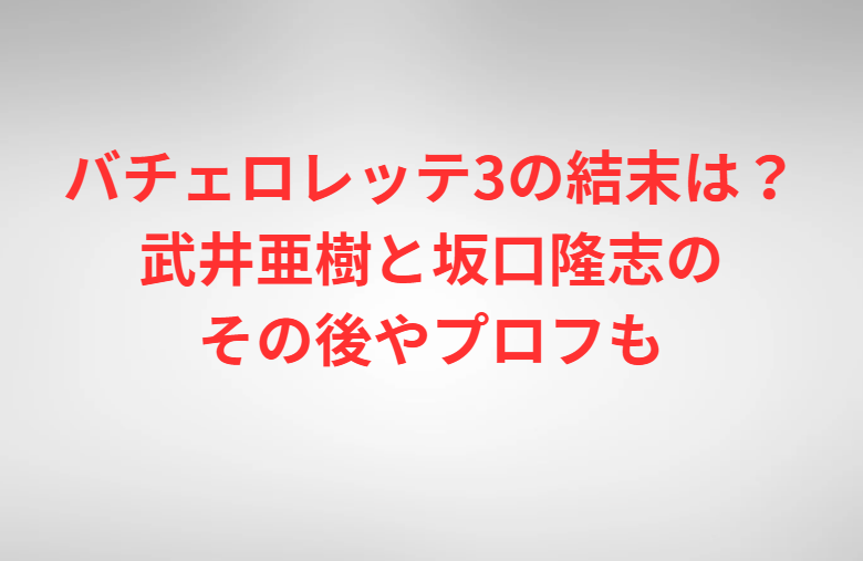 バチェロレッテ3の結末は？武井亜樹と坂口隆志のその後やプロフも