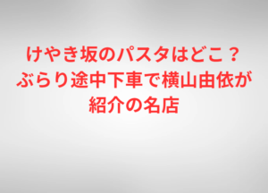 けやき坂のパスタはどこ？ぶらり途中下車で横山由依が紹介の名店